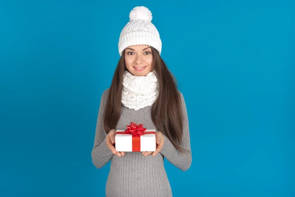 Beautiful young brunette woman as santa girl — Stock Photo, Image