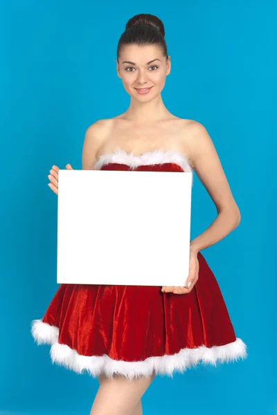 Beautiful young brunette woman as santa girl — Stock Photo, Image