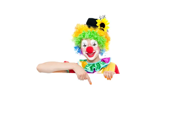 Schöne junge Frau als bunter Clown — Stockfoto