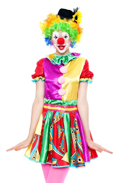 Schöne junge Frau als bunter Clown — Stockfoto