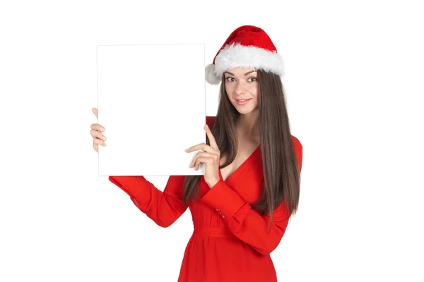 Beautiful young brunette woman as santa girl — Stock Photo, Image