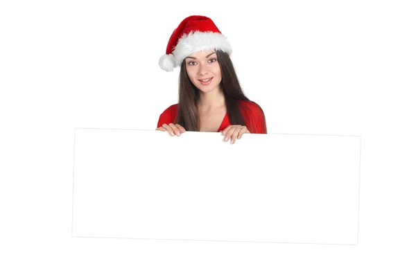 Beautiful young brunette woman as santa girl — Stock Photo, Image