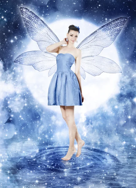 Beautiful young woman as blue fairy — Stock Photo, Image