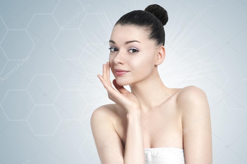 Beautiful brunette woman portrait - skin care concept