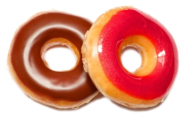 Donuts vermelhos e de chocolate — Fotografia de Stock