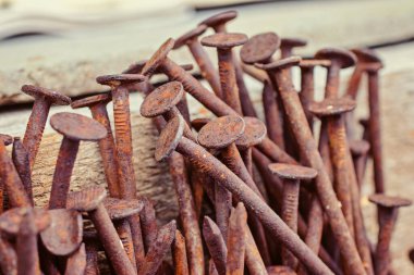 Geniş kapaklı standart olmayan eski çiviler.