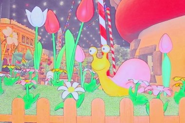 Fragment of the Smurfs playground in the Island of Dreams theme Park