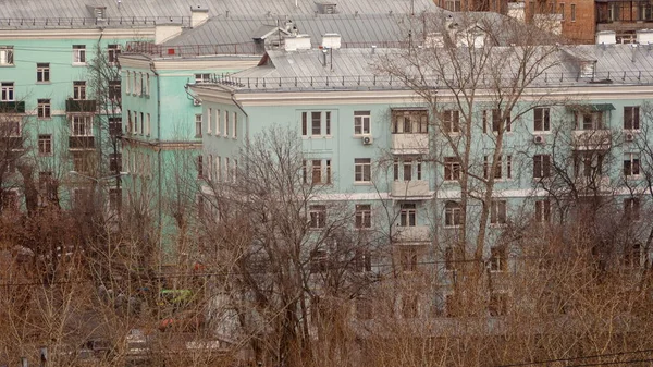Three Moscow buildings in the Kozhukhovskaya district of turquoise hue