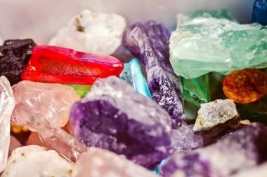 Various semi-precious gems and minerals in the box