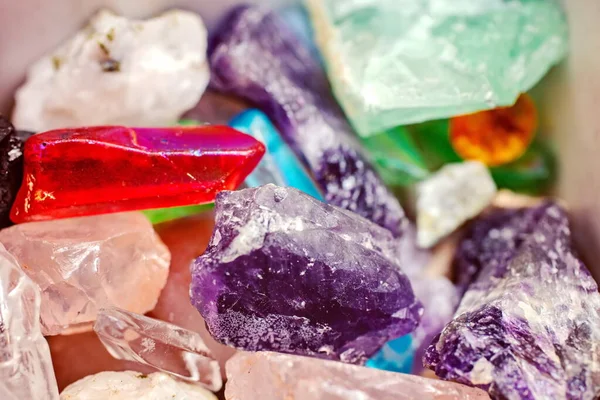 Various Semi Precious Gems Minerals Box — Stock Photo, Image