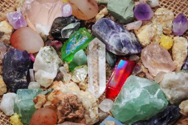 Taşların fosilleri ve çeşitli kayaların minerallerinin yanında bulunan küçük bir kaya kristali.