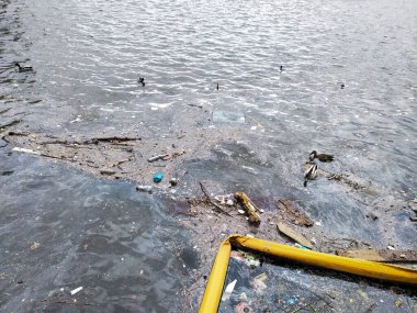 Moskova Nehri kıyısı kenarındaki su deposu çöp ve diğer insan nesneleriyle dolu.