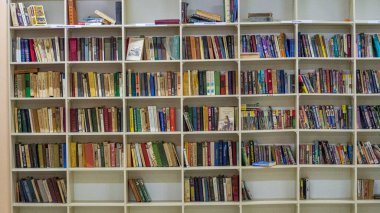 Raflarda bir sürü kağıt kitap var.