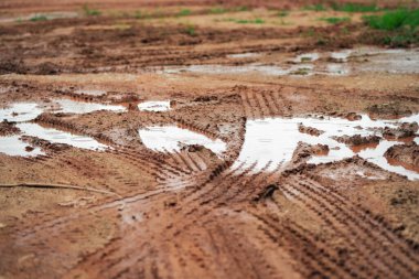 Arabanın tekerlek izlerinin olduğu yerdeki çamur..