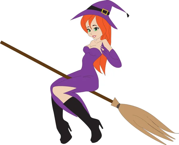 Witch in violet, isolated on white — Stock Vector