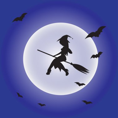 Cadı siluet ay zemin üzerine