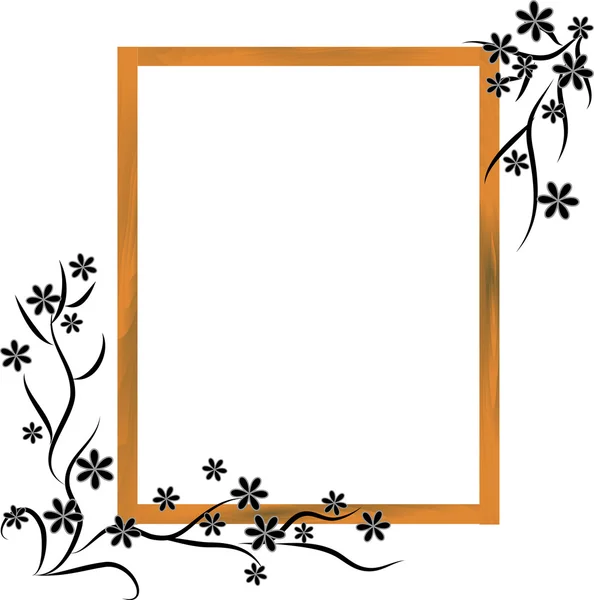 Dřevěný rám s černými květy izolovaných na bílém — Stockový vektor