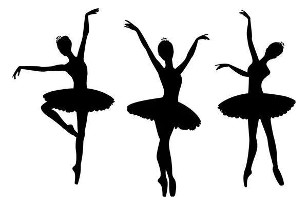 A ballerinas sziluettek, elszigetelt fehér — Stock Vector