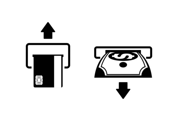 Ikon Lägg Kreditkort Bankomaten Och Pengar Från Bankomaten Atm Kontantuttag — Stock vektor