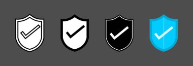 Kalkan simgesi ayarlandı. Logo vektör illüstrasyonu. İz şişmiş ve kontrol edilmiş. Basit tasarım