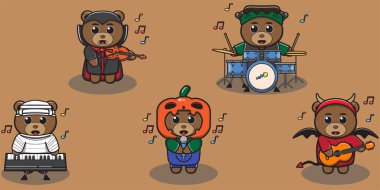 Ayı Cadılar Bayramı 'nın temsilcisi. Ayı kostümlü Bir müzik aleti çal.