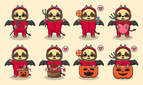 Cute Character Cartoon Lenistwo Diabeł Kostium Halloween Zestaw Dobre Dla — Wektor stockowy