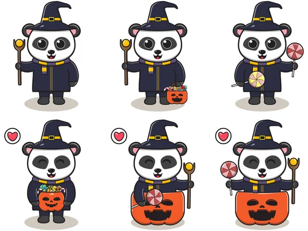 Büyücü Kostümlü Şirin Pandanın Vektör Çizimi Panda Karakter Vektör Tasarımı — Stok Vektör