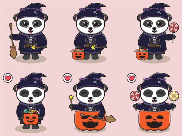 Cadı Kostümlü Şirin Panda Nın Vektör Çizimi Panda Karakter Vektör — Stok Vektör