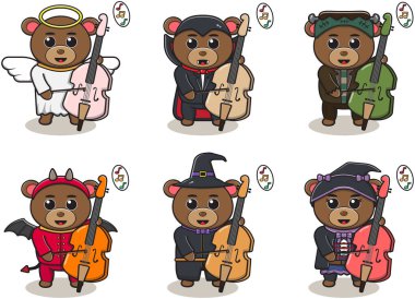 Tatlı Ayı 'nın çello çalışının vektör çizimi. Ayı karakter vektör tasarımı. Etiket, etiket, klip için iyi.