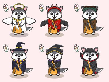 Saksafon çalan şirin Kurt 'un temsilcisi. Kurt karakter vektör tasarımı. Etiket, etiket, klip için iyi.