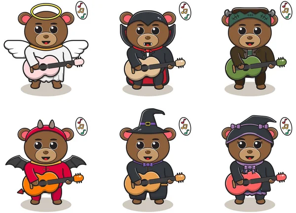 Şirin Ayı 'nın gitar çalışının vektör çizimi. Ayı karakter vektör tasarımı. Etiket, etiket, klip için iyi.