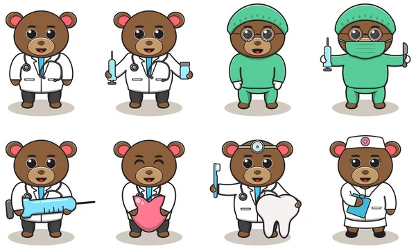 Vektor Illustration Von Cute Character Cartoon Von Bear Doctor Gut — Stockvektor