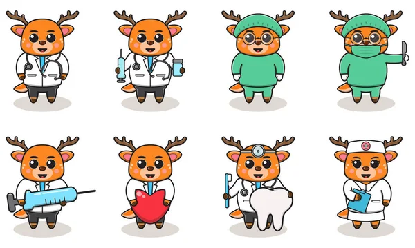 Vektorillustration Von Cute Character Cartoon Von Deer Doctor Gut Für — Stockvektor