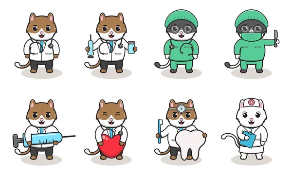 Ilustración Vectorial Lindo Personaje Dibujos Animados Gato Doctor Bueno Para — Vector de stock