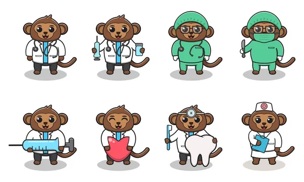 Vektorillustration Von Cute Character Cartoon Von Monkey Doctor Gut Für — Stockvektor