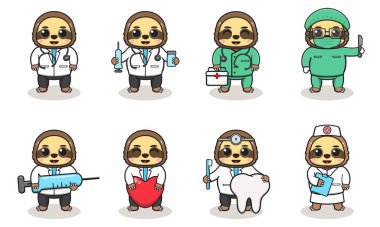 Tembel Doktor 'un Sevimli Karakter Çizgi Filminin Vektör Çizimi. Etiket, etiket, klip için iyi. beyaz izole arkaplan