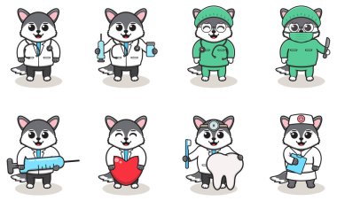 Kurt Doktorun Sevimli Karakter Karikatürü 'nün vektör çizimi. Etiket, etiket, klip için iyi. beyaz izole arkaplan