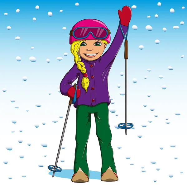 Mujer esquí de invierno — Vector de stock