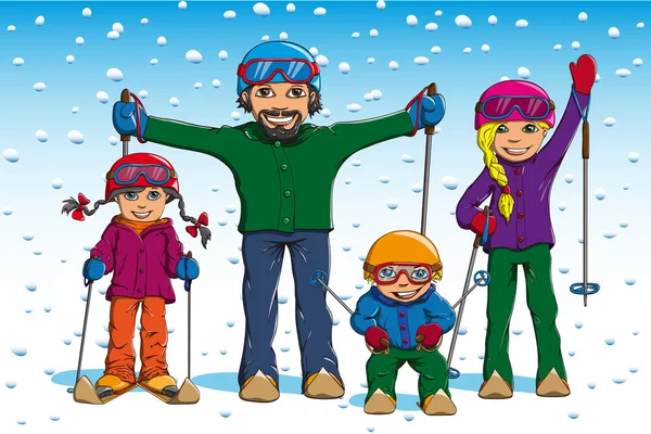 Family skiing in winter — Stock Vector