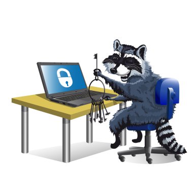 Laptop oturan Rakun hacker