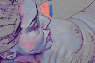 Çıplak genç kadın poz veriyor.  