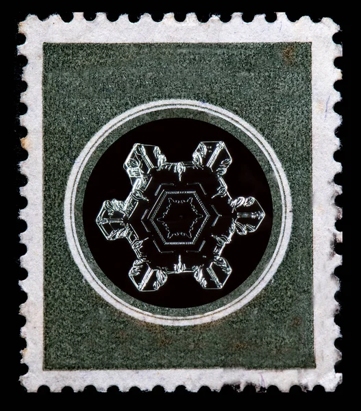 黒の背景に白い結晶の雪片 — ストック写真