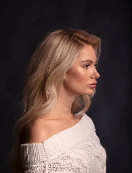 Blondes Haar Weibliches Modell Posiert Vor Der Kamera — Stockfoto