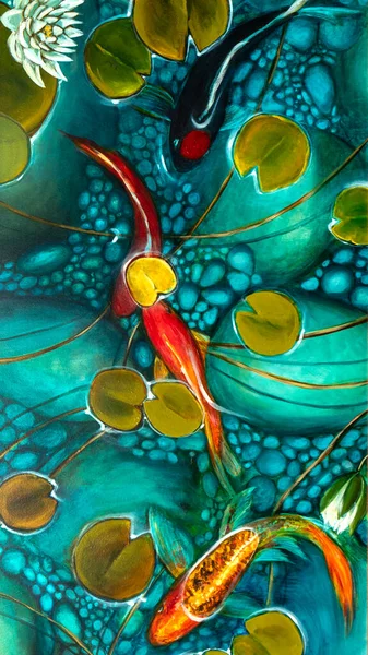 Colored painting of fishes in pond