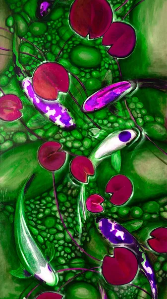 Pintura Colorida Peixes Lagoa — Fotografia de Stock