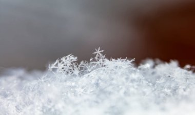 Karda buz kristalleri, yakın çekim. 