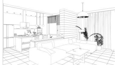 iç görselleştirme, 3d illüstrasyon, taslak