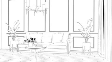 Modern bir oturma odasının içinde. 3d illüstrasyon