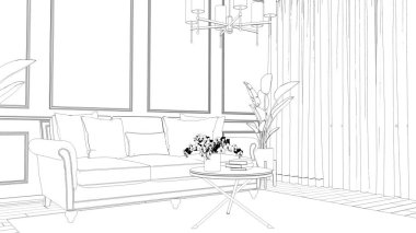 Modern bir oturma odasının içinde. 3d illüstrasyon