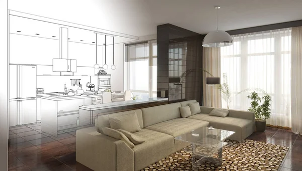 interior of modern living room . 3d rendering